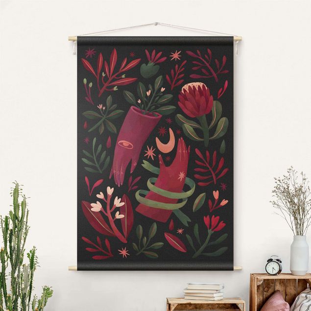 modern wall tapestry Flowers At Midnight Illustration
