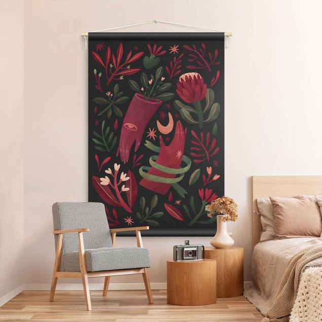 extra large tapestry wall hangings Flowers At Midnight Illustration