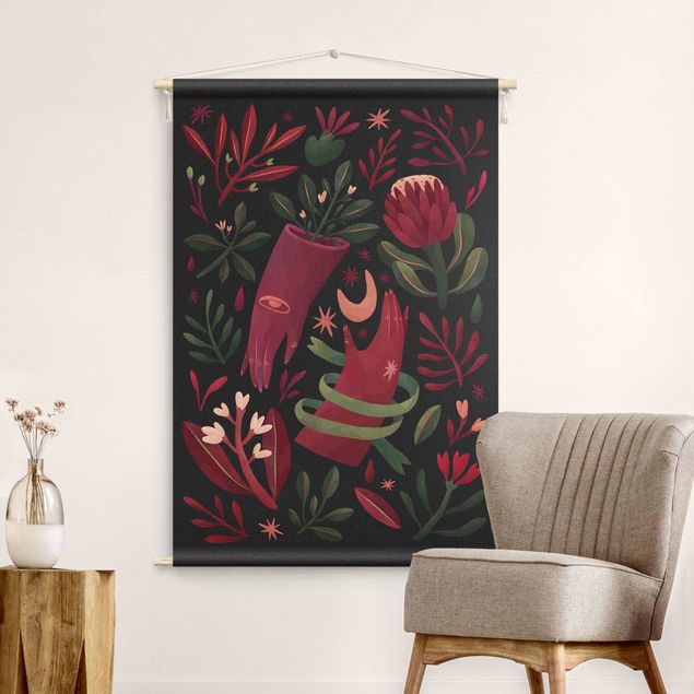 floral wall hanging tapestry Flowers At Midnight Illustration