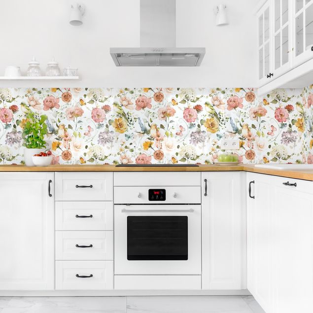 Kitchen splashbacks Flowers and Birds Watercolour Pattern