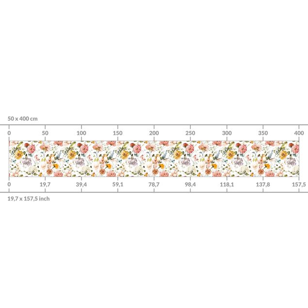 Kitchen wall cladding - Flowers and Birds Watercolour Pattern