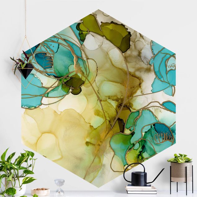 Hexagonal wallpapers Flower Facets In Watercolour