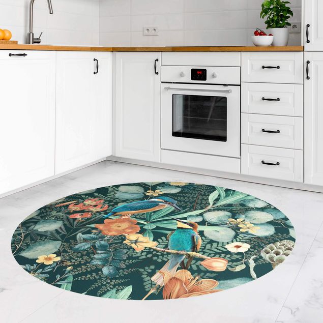 Modern rugs Floral Paradise Kingfisher And Hummingbird