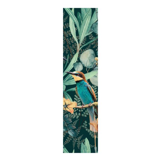 Sliding curtain set - Floral Paradise Kingfisher And Hummingbird - Panel