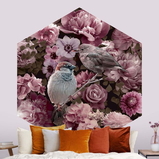 Wallpapers Floral Paradise Sparrow In Antique Pink