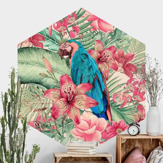 Hexagonal wallpapers Floral Paradise Tropical Parrot