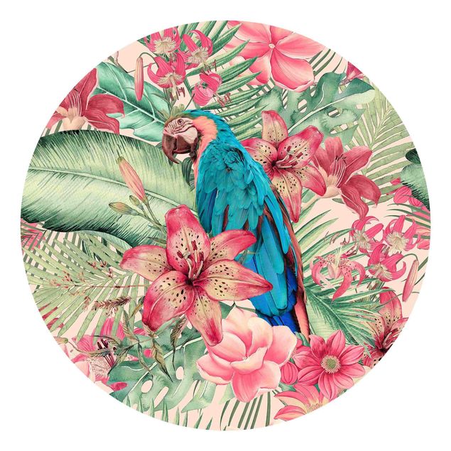 Self-adhesive round wallpaper - Floral Paradise Tropical Parrot