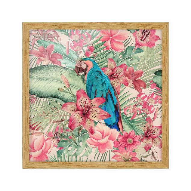 Framed poster - Floral Paradise Tropical Parrot