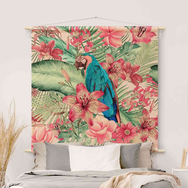 modern tapestry Floral Paradise Tropical Parrot