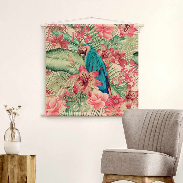 art tapestry Floral Paradise Tropical Parrot