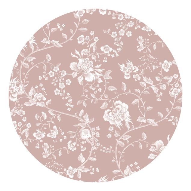 Self-adhesive round wallpaper - Flower Tendrils On Beige