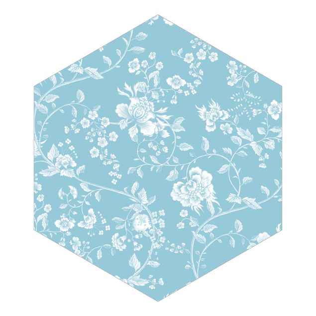 Self-adhesive hexagonal pattern wallpaper - Flower Tendrils On Blue