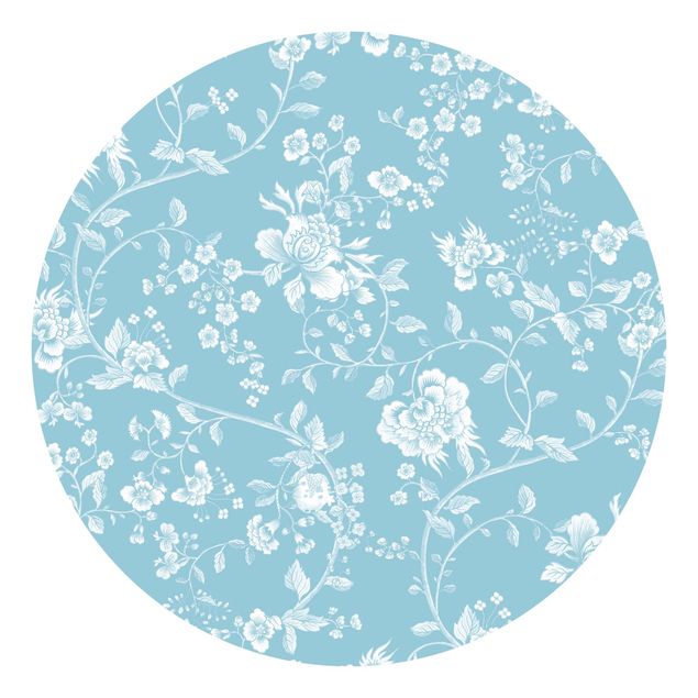Self-adhesive round wallpaper - Flower Tendrils On Blue