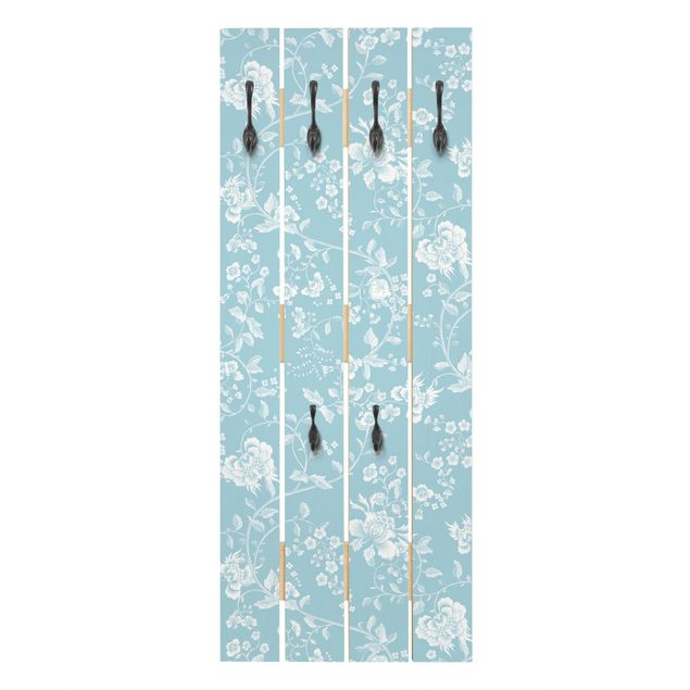 Wooden coat rack - Flower Tendrils On Blue