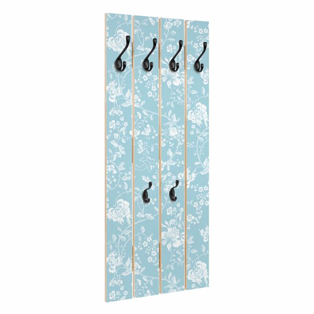 Wooden coat rack - Flower Tendrils On Blue