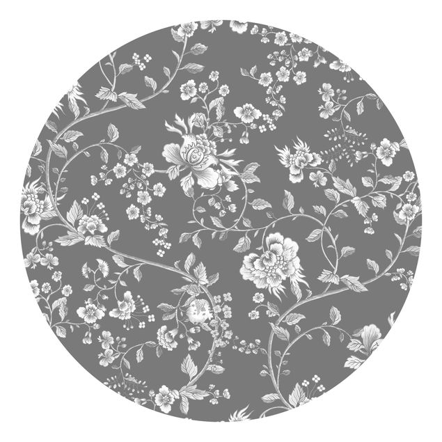 Self-adhesive round wallpaper - Flower Tendrils On Grey