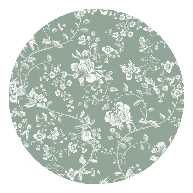 Self-adhesive round wallpaper - Flower Tendrils On Green
