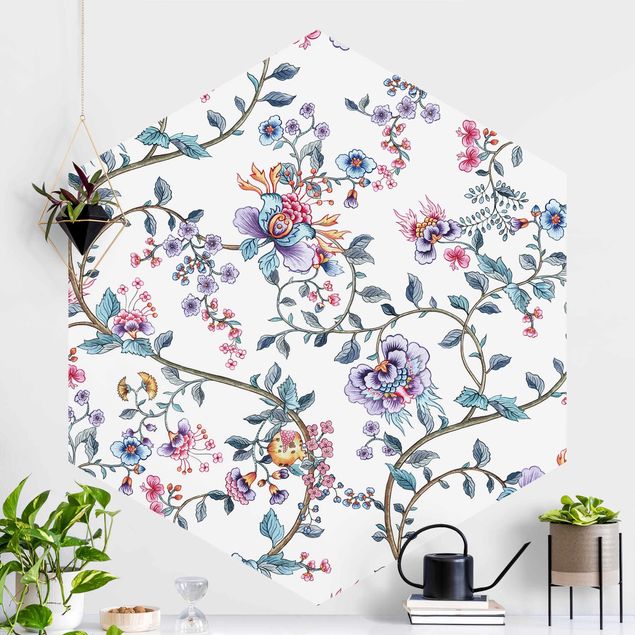 Hexagonal wallpapers Flower Tendrils In Pastel Colours