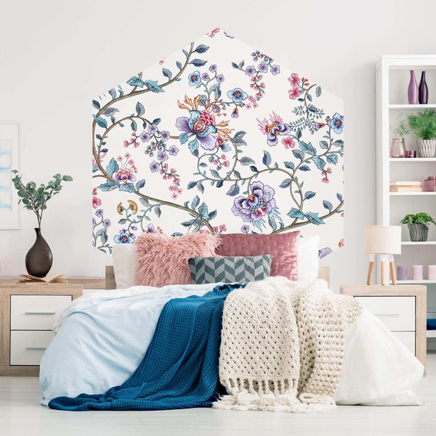 Self-adhesive hexagonal pattern wallpaper - Flower Tendrils In Pastel Colours