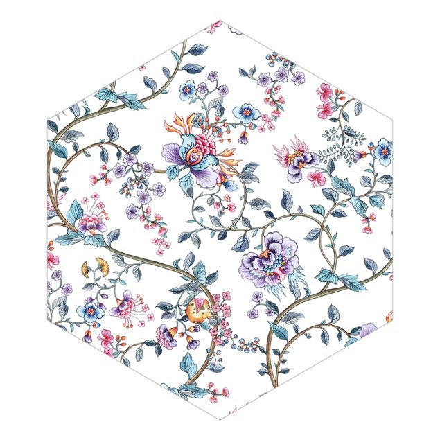 Self-adhesive hexagonal pattern wallpaper - Flower Tendrils In Pastel Colours