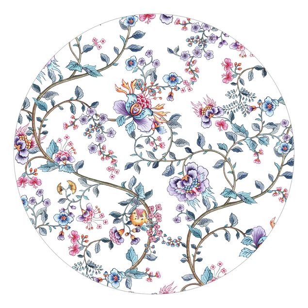 Self-adhesive round wallpaper - Flower Tendrils In Pastel Colours