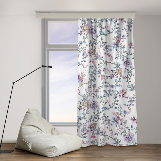 Modern Curtains Flower Tendrils In Pastel Colours