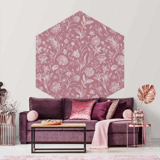 Self-adhesive hexagonal pattern wallpaper - Flower Dance On Antique Pink