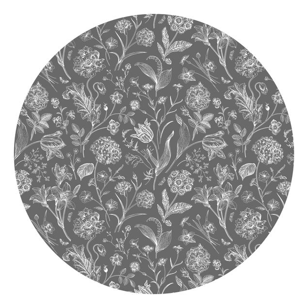 Self-adhesive round wallpaper - Flower Dance On Grey