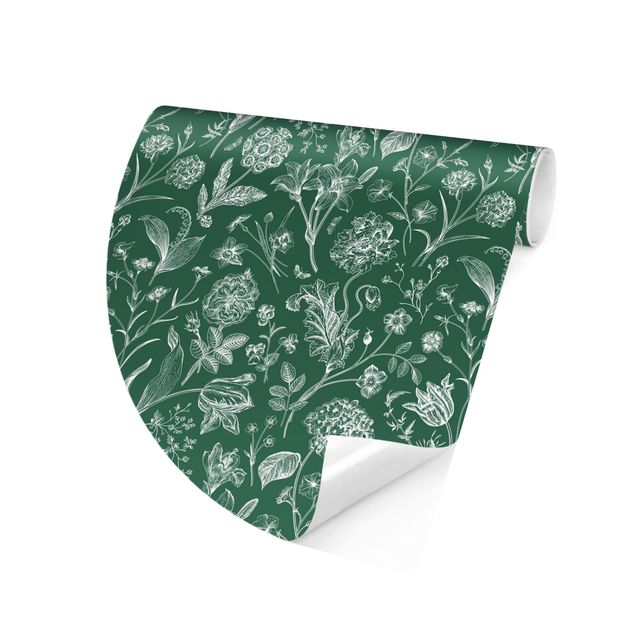 Self-adhesive round wallpaper - Flower Dance On Green