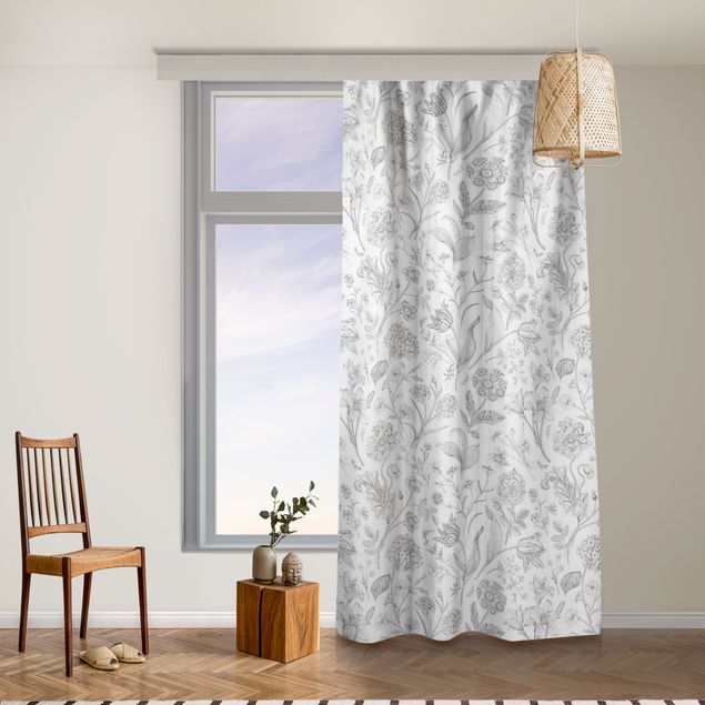 Modern Curtains Flower Dance In Gray