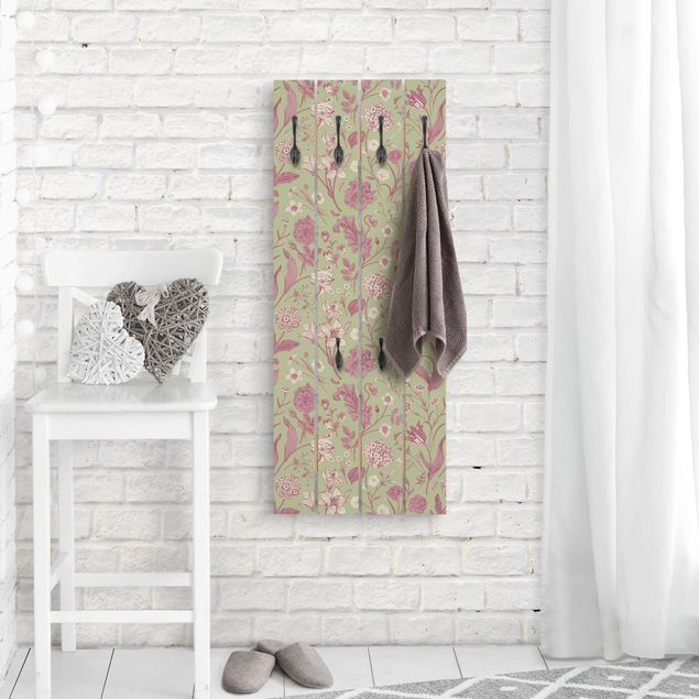 Wooden coat rack - Flower Dance In Mint Green And Pink Pastel