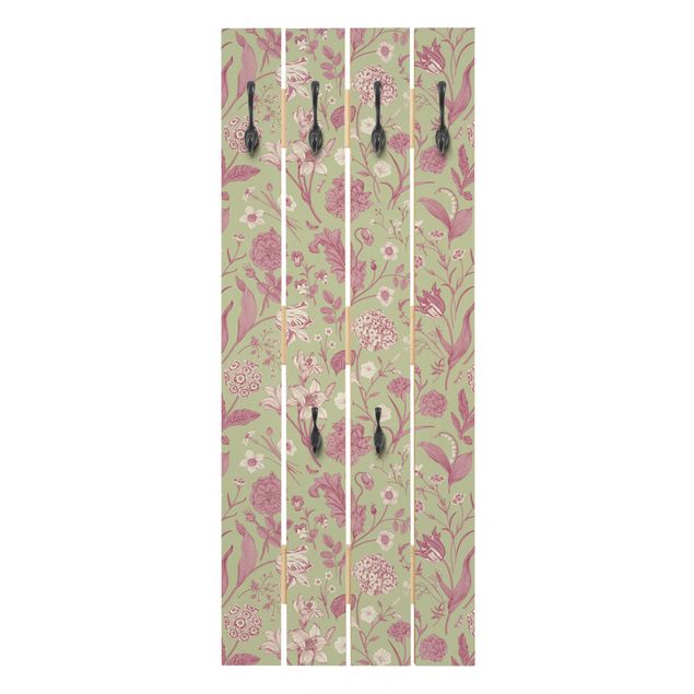 Wooden coat rack - Flower Dance In Mint Green And Pink Pastel