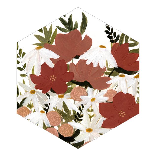 Self-adhesive hexagonal pattern wallpaper - Varying Flowers In Pink And White I