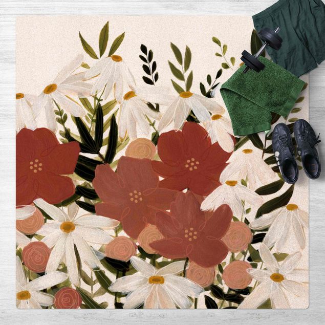 Cork mat - Varying Flowers In Pink And White II - Square 1:1