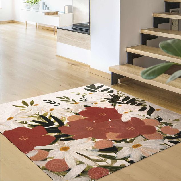 Cork mat - Varying Flowers In Pink And White II - Square 1:1