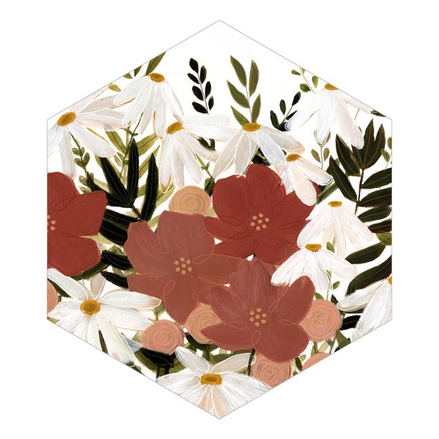 Self-adhesive hexagonal pattern wallpaper - Varying Flowers In Pink And White II