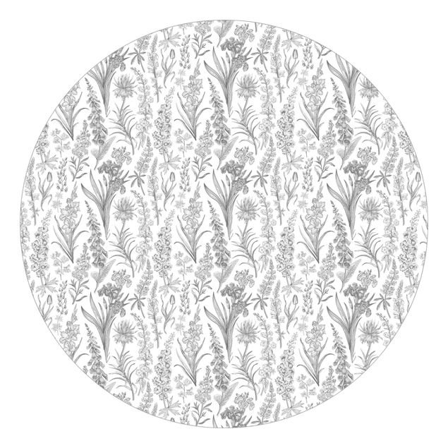 Self-adhesive round wallpaper - Flower Waves In Grey