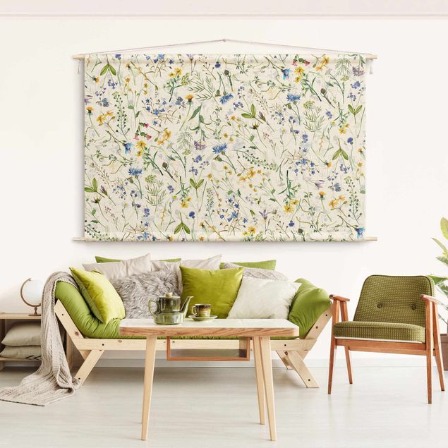 extra large wall tapestry Flower Meadow In Watercolour