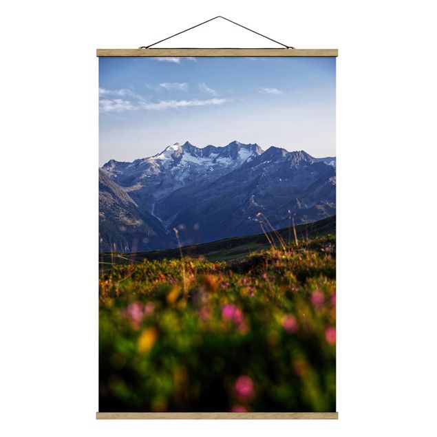 Fabric print with poster hangers - Flowering Meadow In The Mountains - Portrait format 2:3