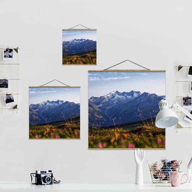 Fabric print with poster hangers - Flowering Meadow In The Mountains - Square 1:1