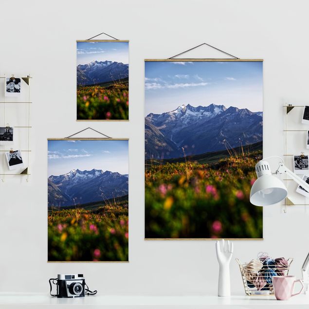 Fabric print with poster hangers - Flowering Meadow In The Mountains - Portrait format 2:3