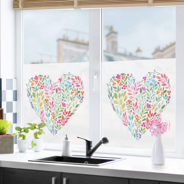 Window decoration - Flowery Watercolour Heart-Shaped