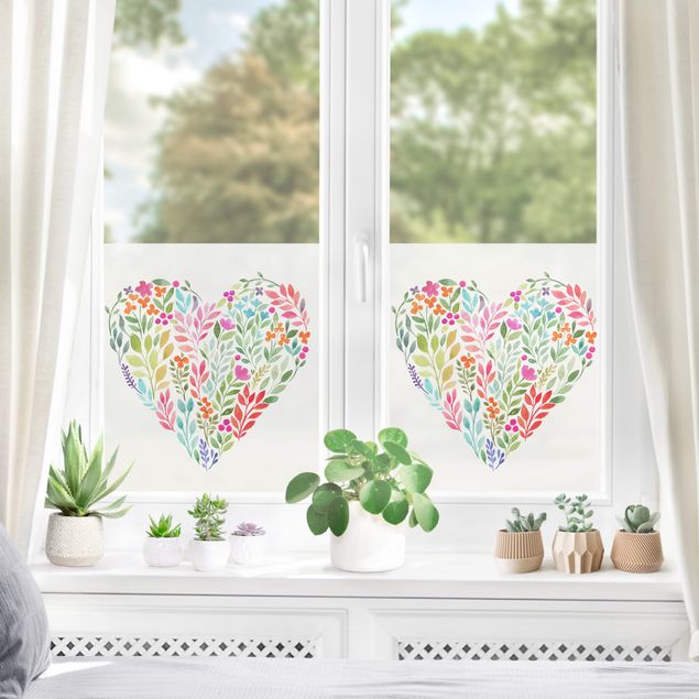 Window decoration - Flowery Watercolour Heart-Shaped