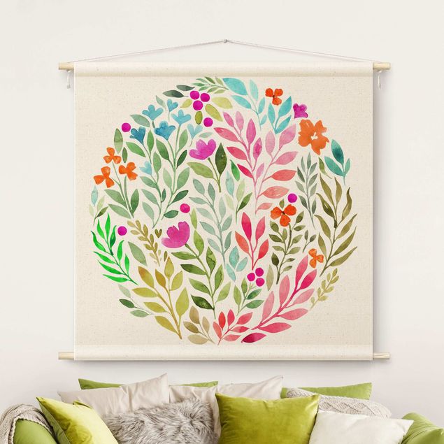 modern tapestry wall hanging Flowery Watercolour Circular
