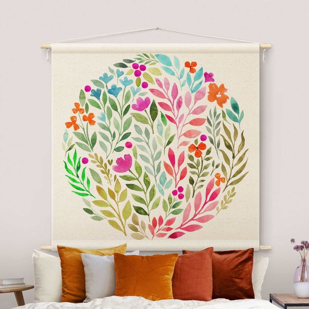 tapestry wall hanging Flowery Watercolour Circular