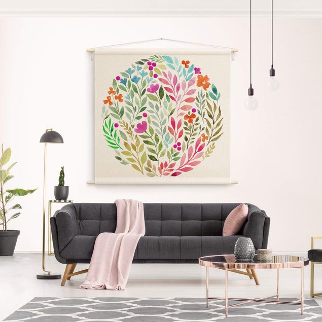 extra large wall tapestry Flowery Watercolour Circular