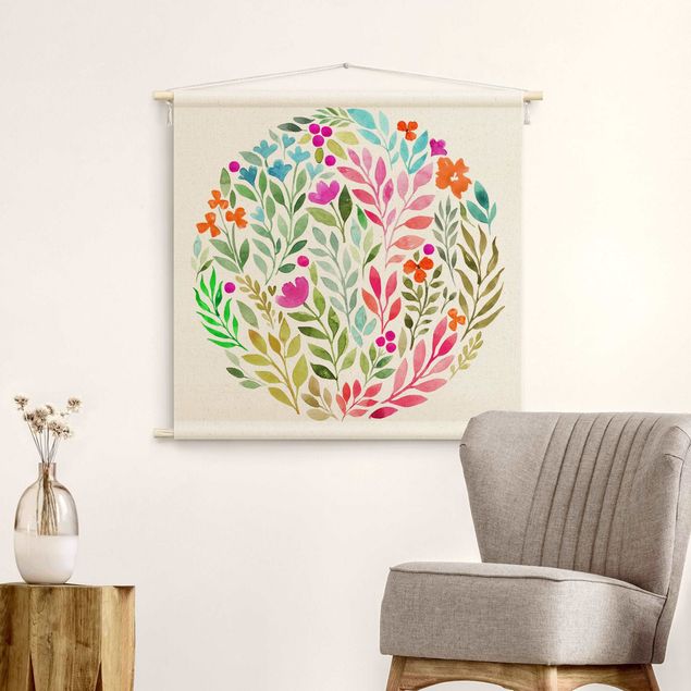 cloth wall hanging Flowery Watercolour Circular