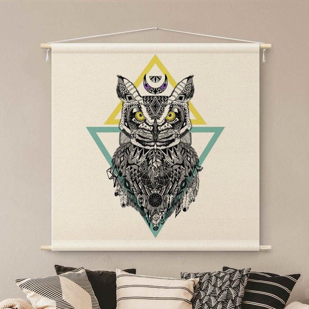 mandala tapestry Boho Owl With Dreamcatcher