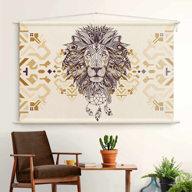 modern wall tapestry Boho Lion With Dreamcatcher