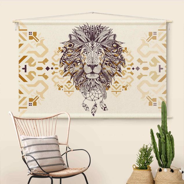 mandala wall tapestry Boho Lion With Dreamcatcher